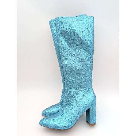 Top Moda Rhinestone Knee Length Boots Side Zip Women's Blue Size US5.5 EU36 - Picture 1 of 15
